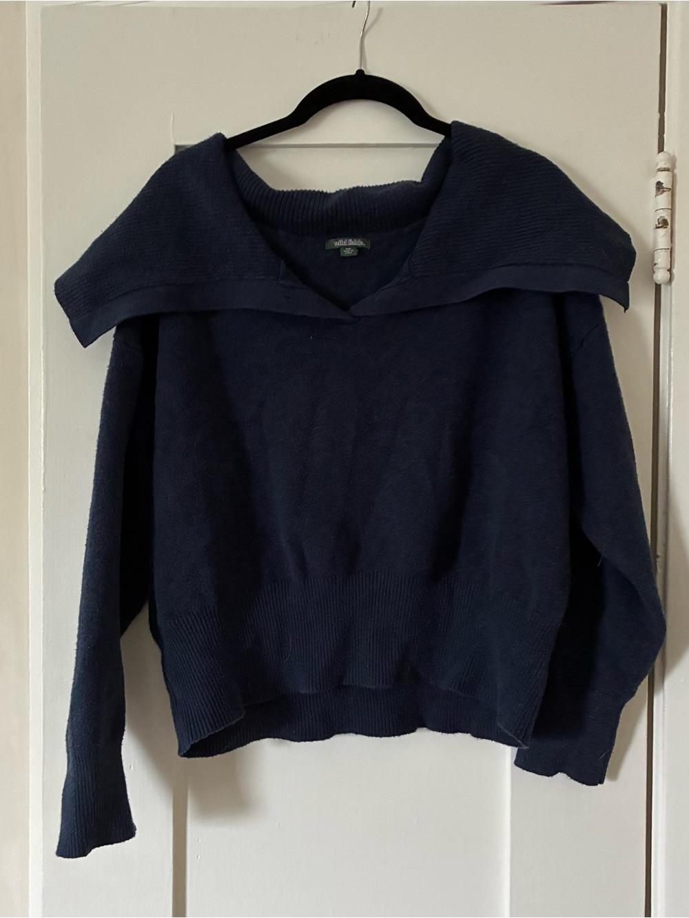 wild fable Navy Off-the-Shoulder Sailor Collar Sweater